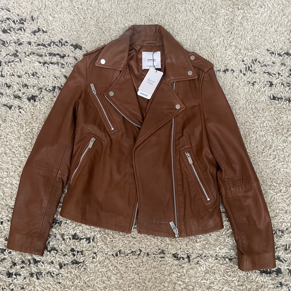 Mango Brown Leather Biker Jacket